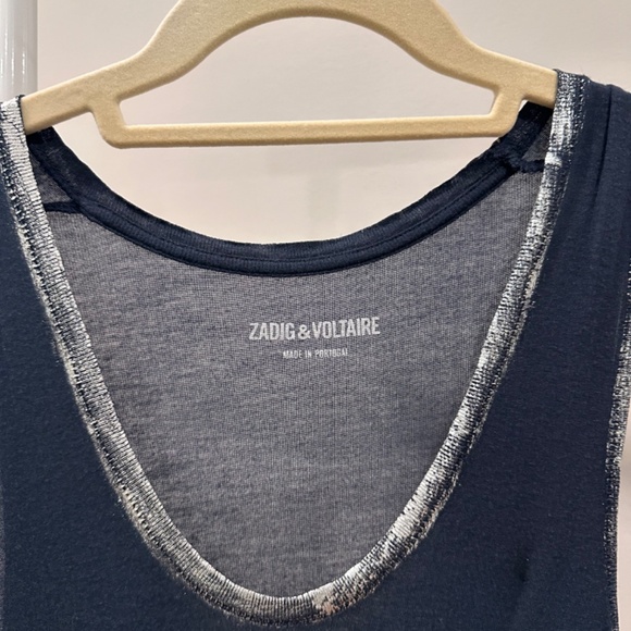 Zadig & Voltaire Tam Silver Foil Trimmed Tank - Size M - Picture 4 of 10